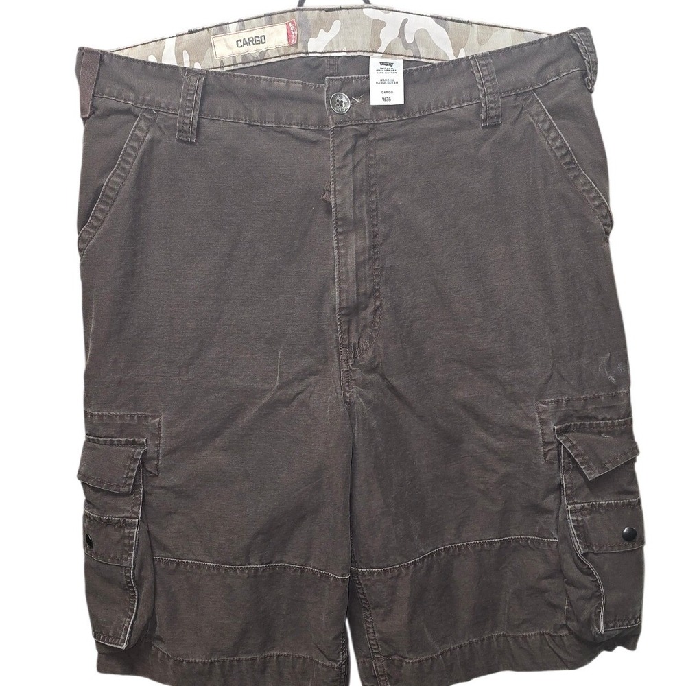 Levis Mens Cargo Shorts Brown 100% Cotton W38 Camo Lined Waistband Workwear
